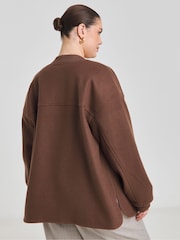 Simply Be Chocolate Brown Faux Wool Zip Front Bomber Jacket - Image 2 of 4