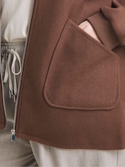 Simply Be Chocolate Brown Faux Wool Zip Front Bomber Jacket - Image 3 of 4