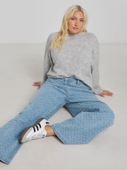 Simply Be Blue Linear Distressed Wide Leg Jeans - Image 3 of 4