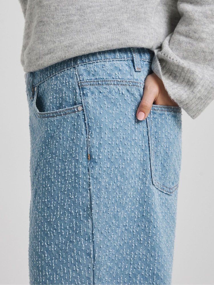 Simply Be Blue Linear Distressed Wide Leg Jeans - Image 4 of 4
