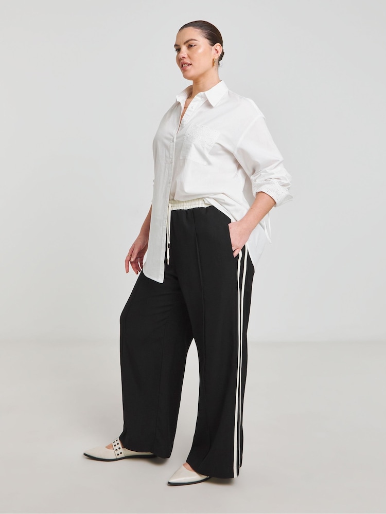 Simply Be Black Contrast Waist Side Stripe Trousers - Image 4 of 4