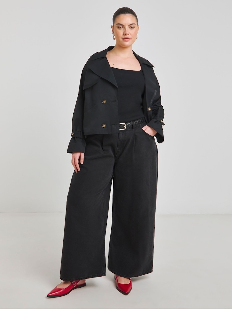 Simply Be Black Cropped Trench Coat - Image 1 of 4 Simply Be Black Cropped Trench Coat - Image 1 of 4