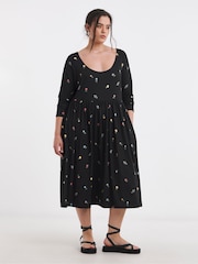 Simply Be Black Supersoft Scoop Neck Pocket Midi Dress - Image 1 of 4