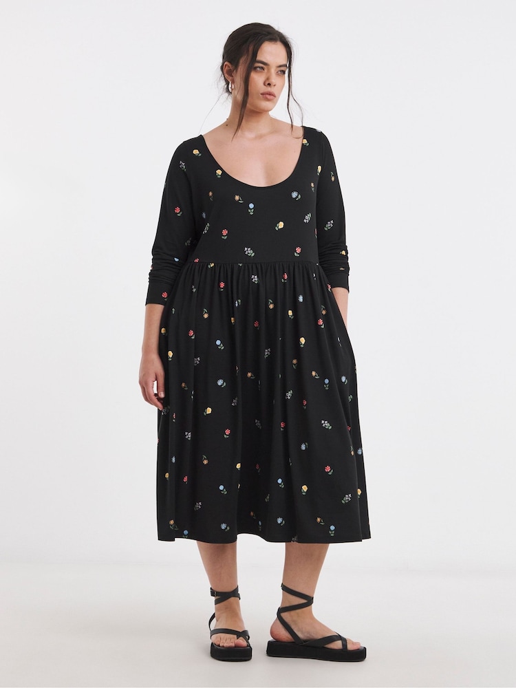 Simply Be Black Supersoft Scoop Neck Pocket Midi Dress - Image 1 of 4