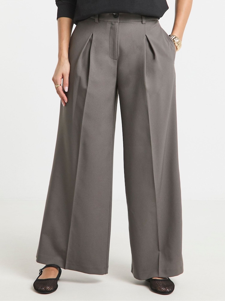 Simply Be Grey Light Grey Tailored Wide Leg Trousers - Image 5 of 5