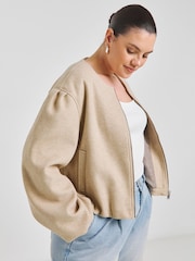 Simply Be Natural Faux Wool Bubble Hem Jacket - Image 1 of 4