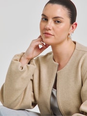 Simply Be Natural Faux Wool Bubble Hem Jacket - Image 3 of 4