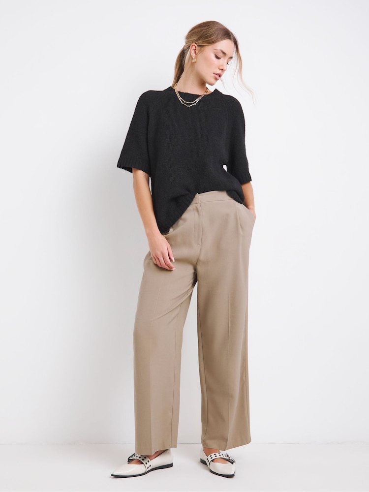 Simply Be Nude Tab Detail Wide Leg Trousers - Image 1 of 6