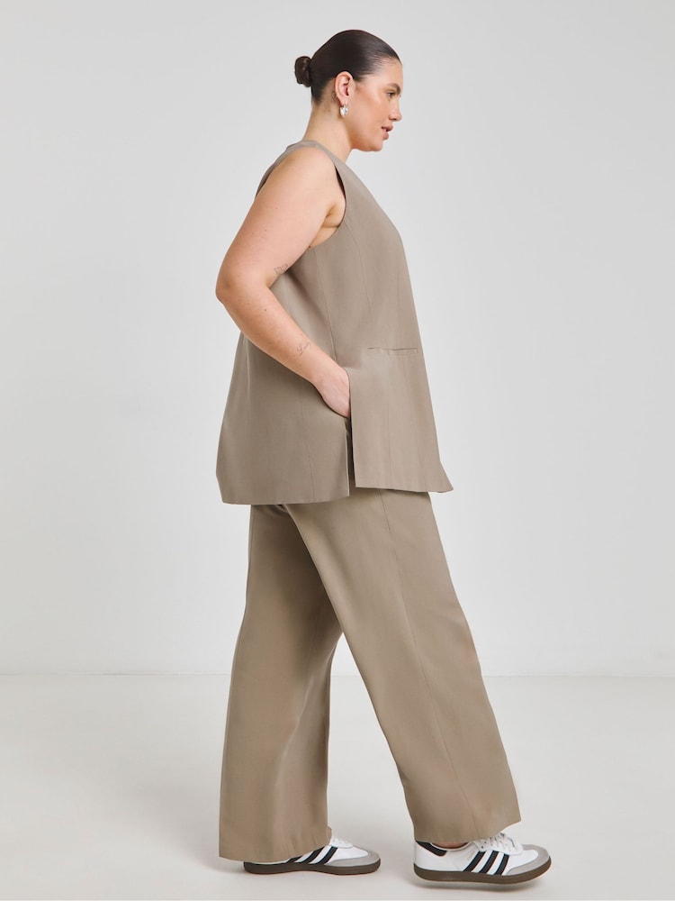 Simply Be Nude Tab Detail Wide Leg Trousers - Image 2 of 6