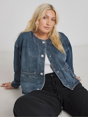 Simply Be Blue Collarless Denim Jacket - Image 1 of 3
