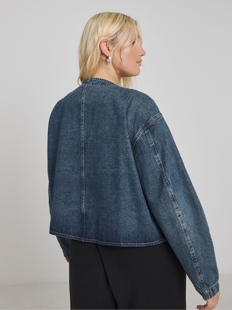 Simply Be Blue Collarless Denim Jacket - Image 2 of 3