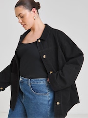 Simply Be Black 100% Cotton Button Through Utility Jacket - Image 1 of 4