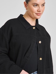 Simply Be Black 100% Cotton Button Through Utility Jacket - Image 3 of 4