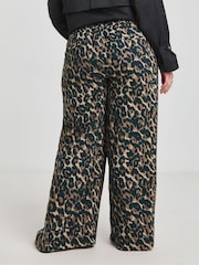 Simply Be Brown Leopard Print Drawstring Wide Leg Trousers - Image 2 of 4