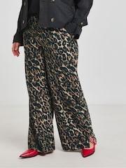 Simply Be Brown Leopard Print Drawstring Wide Leg Trousers - Image 3 of 4