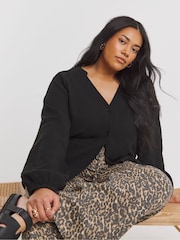 Simply Be Black Cheesecloth Boxy Shirt - Image 1 of 4