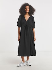 Simply Be Black Tie Front Midi Dress - Image 1 of 4