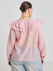 Simply Be Pink Ruffle V-Neck Blouse - Image 2 of 4