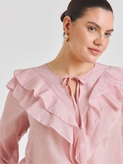 Simply Be Pink Ruffle V-Neck Blouse - Image 3 of 4