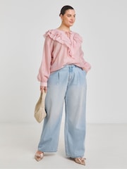 Simply Be Pink Ruffle V-Neck Blouse - Image 4 of 4