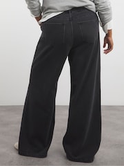 Simply Be Black Pleat Detail Wide Leg 100% Cotton Jeans - Image 2 of 4