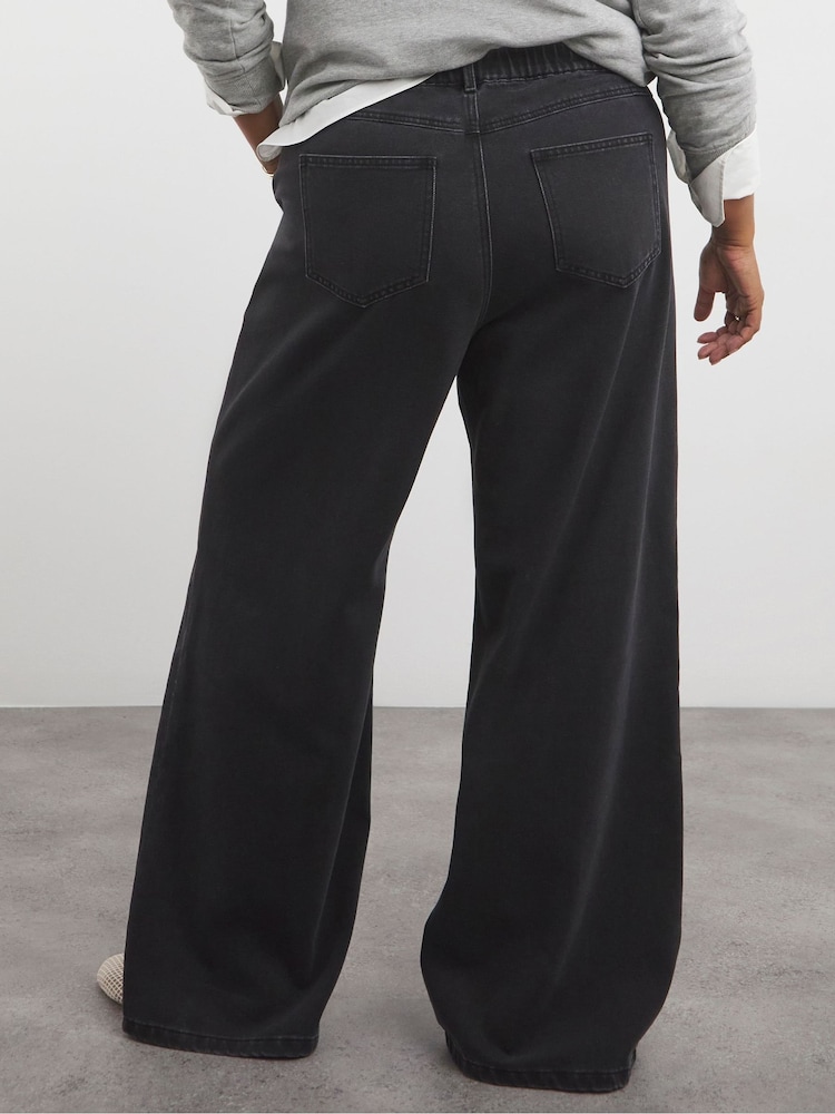 Simply Be Black Pleat Detail Wide Leg 100% Cotton Jeans - Image 2 of 4 Simply Be Black Pleat Detail Wide Leg 100% Cotton Jeans - Image 2 of 4