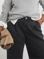 Simply Be Black Pleat Detail Wide Leg 100% Cotton Jeans - Image 3 of 4