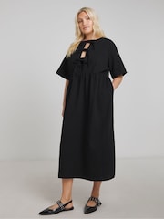 Simply Be Black Tie Front Midi Denim Dress - Image 1 of 4