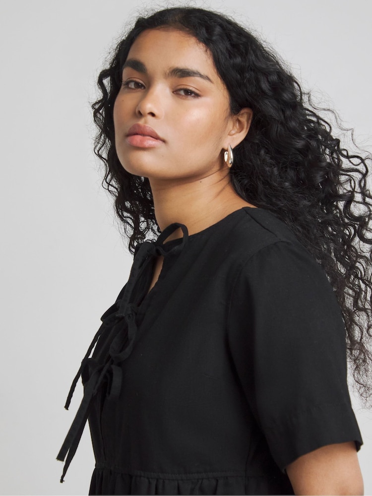 Simply Be Black Tie Front Midi Denim Dress - Image 4 of 4