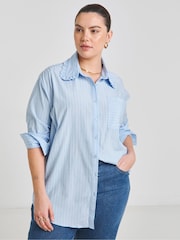 Simply Be Blue Ruffle Collar Stripe Shirt - Image 2 of 4