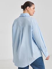 Simply Be Blue Ruffle Collar Stripe Shirt - Image 3 of 4