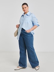 Simply Be Blue Ruffle Collar Stripe Shirt - Image 4 of 4