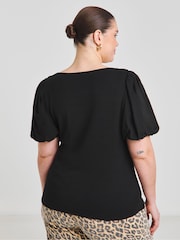 Simply Be Black Puff Sleeve Rib T-Shirt - Image 2 of 4