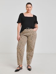 Simply Be Black Puff Sleeve Rib T-Shirt - Image 4 of 4
