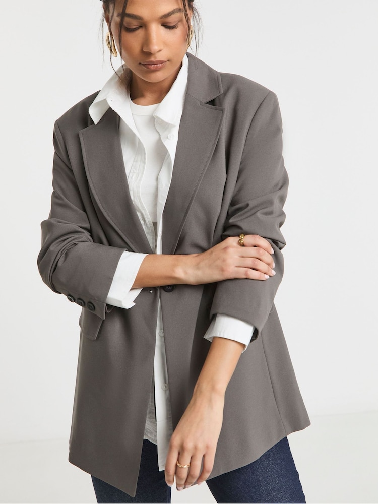 Simply Be Grey Nude Single Breasted Blazer - Image 1 of 5
