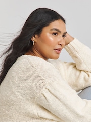 Simply Be Cream Tuck Puff Sleeve Jumper - Image 3 of 4