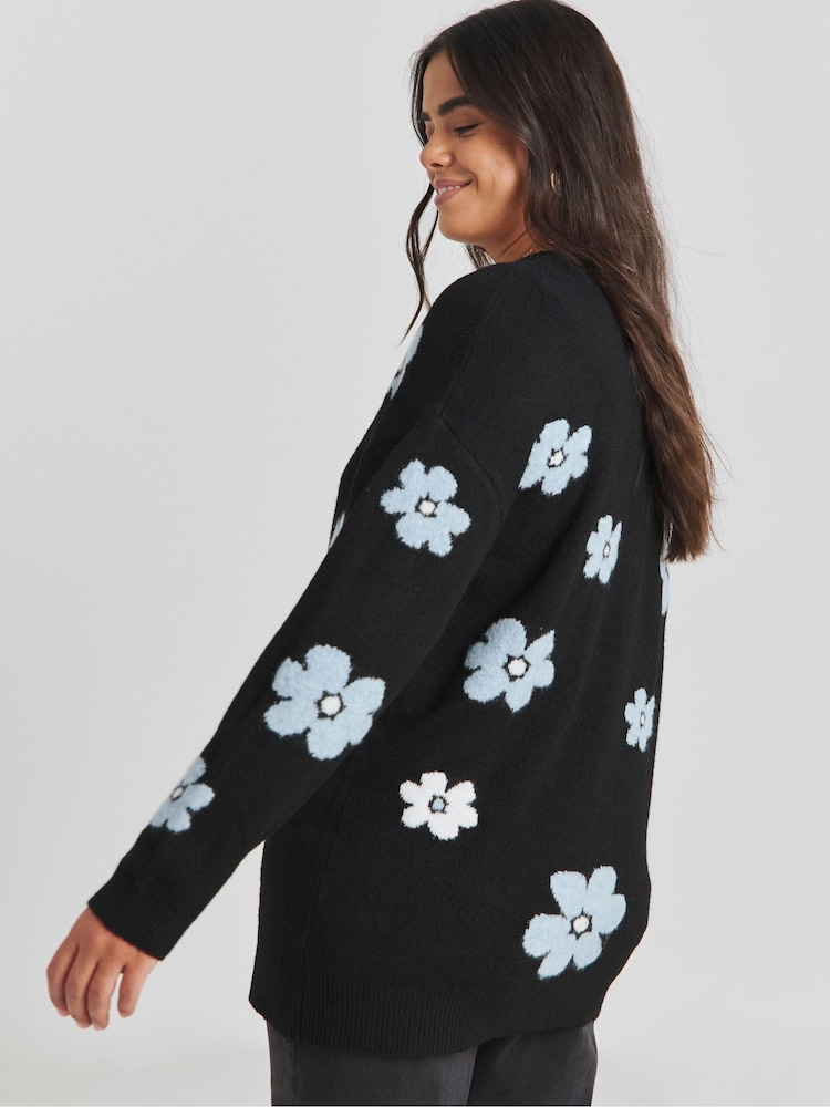 Simply Be Black Boyfriend Floral Jacquard Cardigan - Image 2 of 4