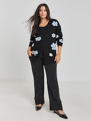 Simply Be Black Boyfriend Floral Jacquard Cardigan - Image 4 of 4