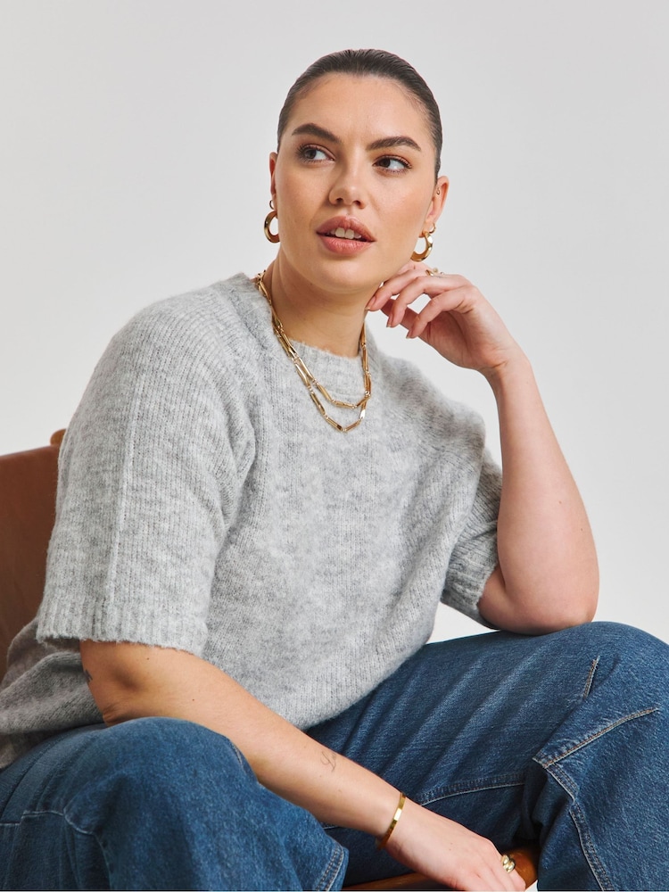 Simply Be Grey Half Sleeve Knitted Jumper - Image 1 of 4