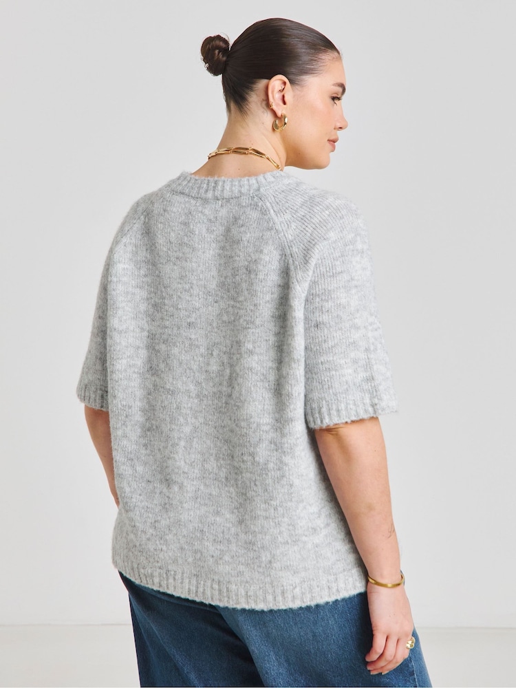 Simply Be Grey Half Sleeve Knitted Jumper - Image 2 of 4