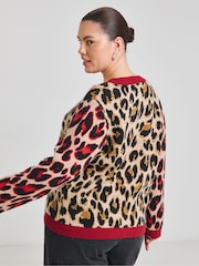 Simply Be Red Leopard Print Jacquard Cardigan - Image 2 of 4