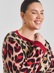 Simply Be Red Leopard Print Jacquard Cardigan - Image 3 of 4