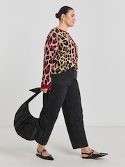 Simply Be Red Leopard Print Jacquard Cardigan - Image 4 of 4