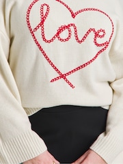 Simply Be Cream Heart Embroidered Jacquard Jumper - Image 3 of 4