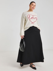 Simply Be Cream Heart Embroidered Jacquard Jumper - Image 4 of 4