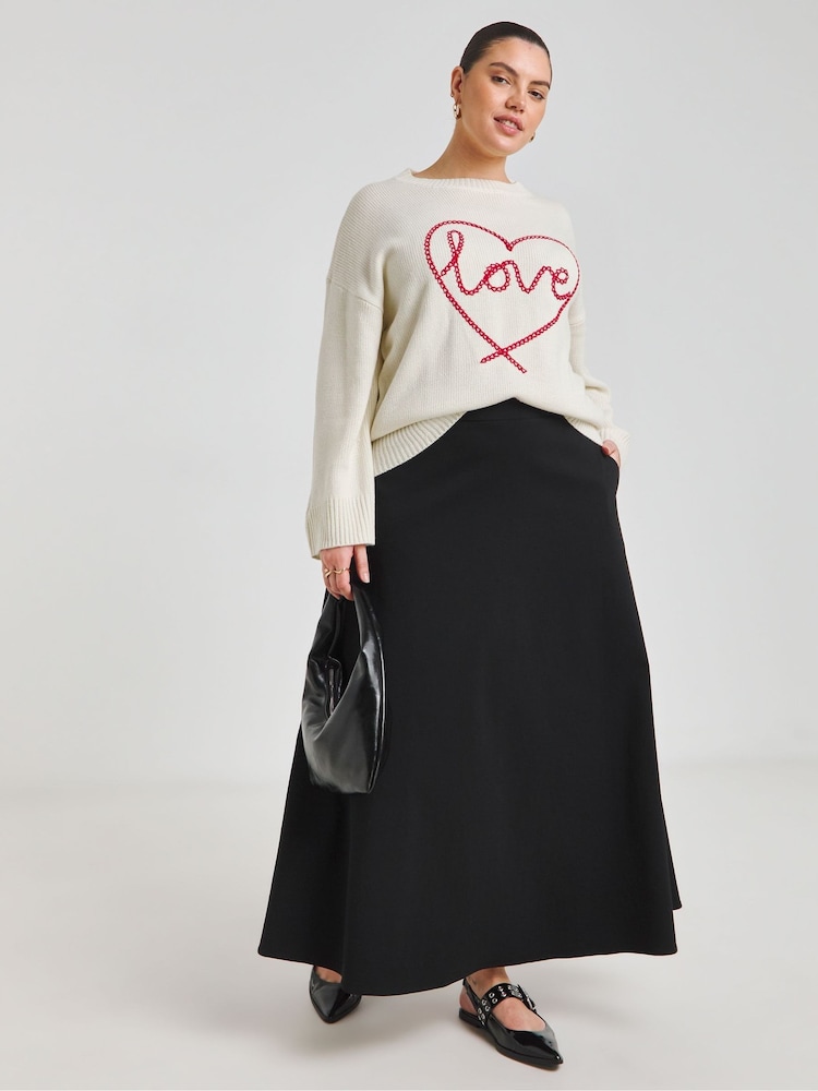 Simply Be Cream Heart Embroidered Jacquard Jumper - Image 4 of 4