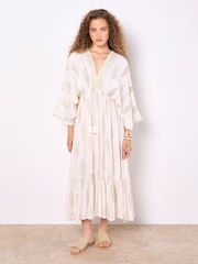 Apricot Cream Gold Print Tassel Tie Maxi Dress - Image 1 of 4