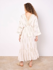 Apricot Cream Gold Print Tassel Tie Maxi Dress - Image 2 of 4