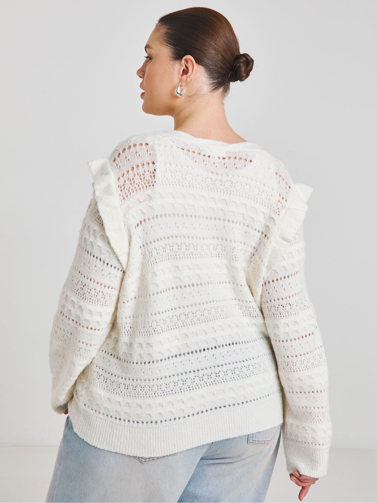Simply Be Cream Pointelle Tie Front Cardigan - Image 2 of 4