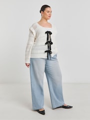 Simply Be Cream Pointelle Tie Front Cardigan - Image 4 of 4
